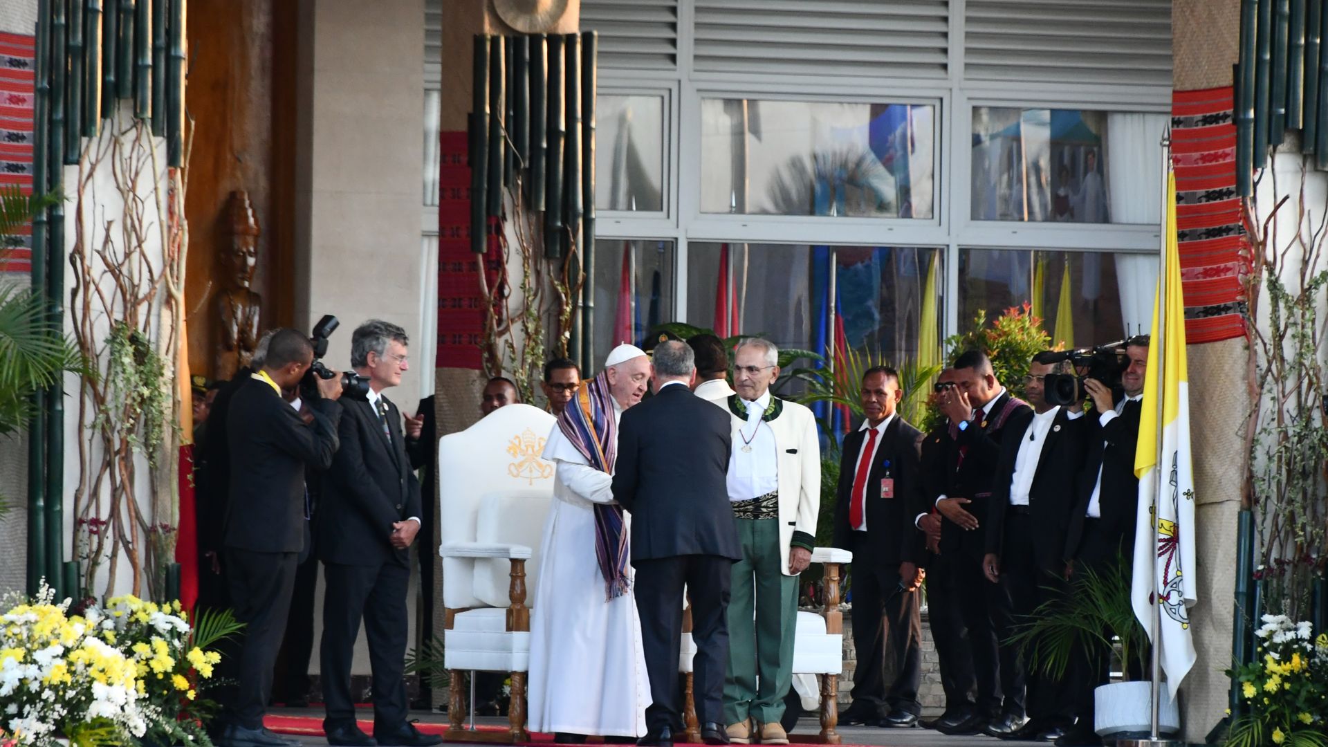 Pope Francis address to the authorities, civil society, and diplomatic corps at the Presidential Palace in Dili on September 9, 2024. Pope Francis address to the authorities, civil society, and diplomatic corps at the Presidential Palace in Dili on September 9, 2024.