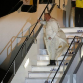   Pope Francis disembarks from the papal plane in Tokyo (Vatican Media)